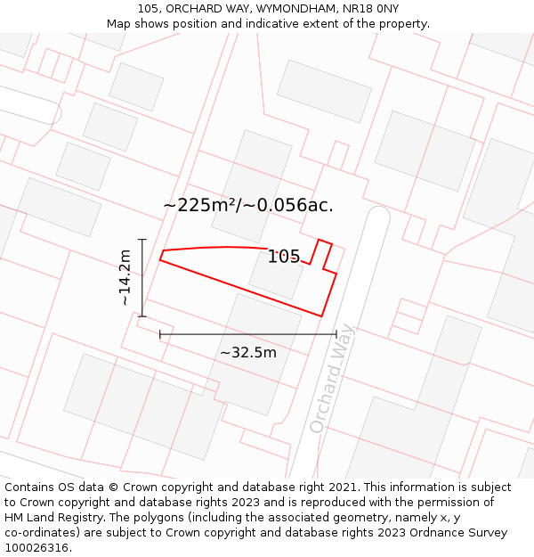 105, ORCHARD WAY, WYMONDHAM, NR18 0NY: Plot and title map