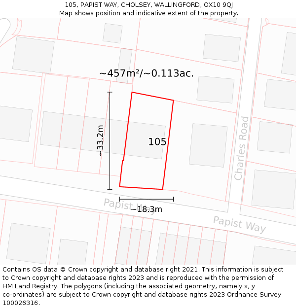 105, PAPIST WAY, CHOLSEY, WALLINGFORD, OX10 9QJ: Plot and title map
