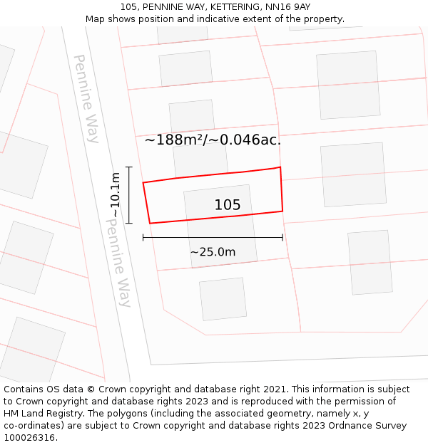 105, PENNINE WAY, KETTERING, NN16 9AY: Plot and title map
