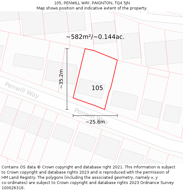 105, PENWILL WAY, PAIGNTON, TQ4 5JN: Plot and title map