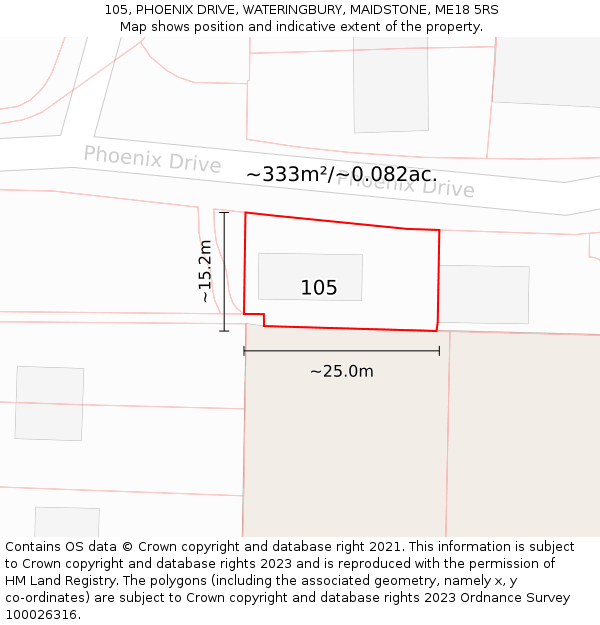 105, PHOENIX DRIVE, WATERINGBURY, MAIDSTONE, ME18 5RS: Plot and title map