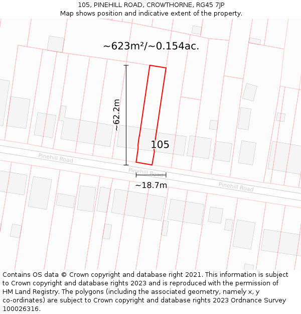 105, PINEHILL ROAD, CROWTHORNE, RG45 7JP: Plot and title map