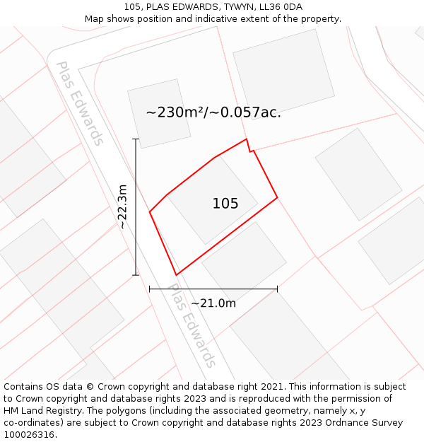 105, PLAS EDWARDS, TYWYN, LL36 0DA: Plot and title map