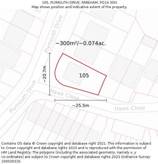 105, PLYMOUTH DRIVE, FAREHAM, PO14 3SN: Plot and title map