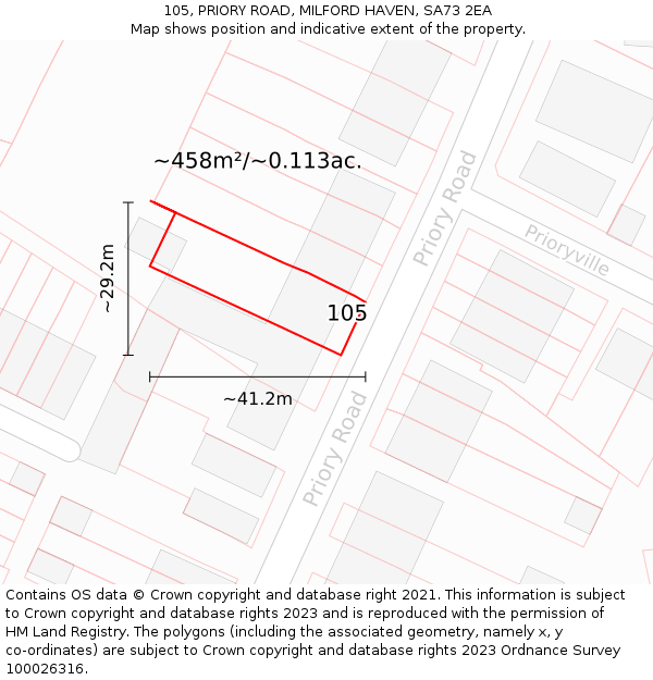 105, PRIORY ROAD, MILFORD HAVEN, SA73 2EA: Plot and title map