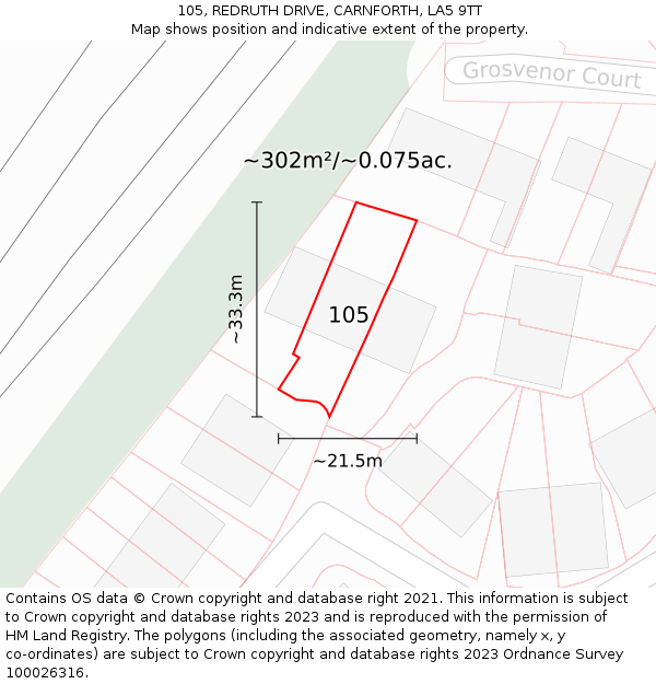105, REDRUTH DRIVE, CARNFORTH, LA5 9TT: Plot and title map