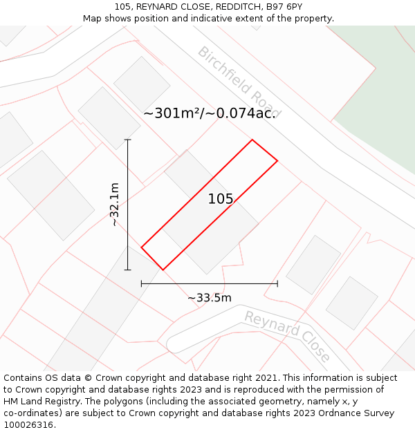 105, REYNARD CLOSE, REDDITCH, B97 6PY: Plot and title map