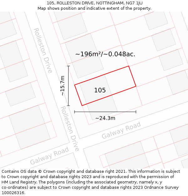 105, ROLLESTON DRIVE, NOTTINGHAM, NG7 1JU: Plot and title map