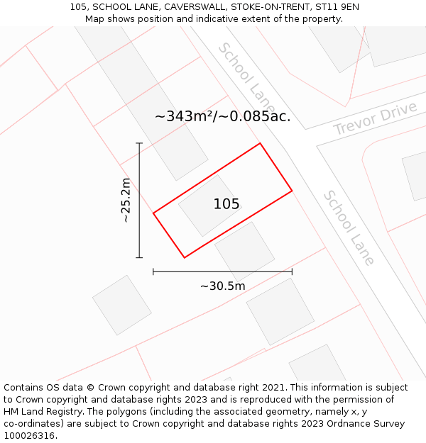 105, SCHOOL LANE, CAVERSWALL, STOKE-ON-TRENT, ST11 9EN: Plot and title map