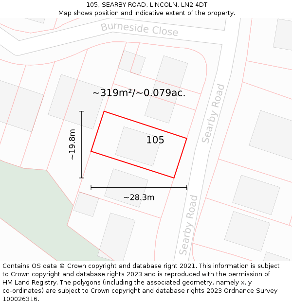 105, SEARBY ROAD, LINCOLN, LN2 4DT: Plot and title map