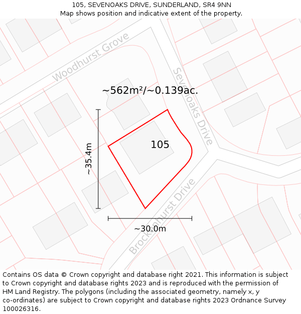 105, SEVENOAKS DRIVE, SUNDERLAND, SR4 9NN: Plot and title map