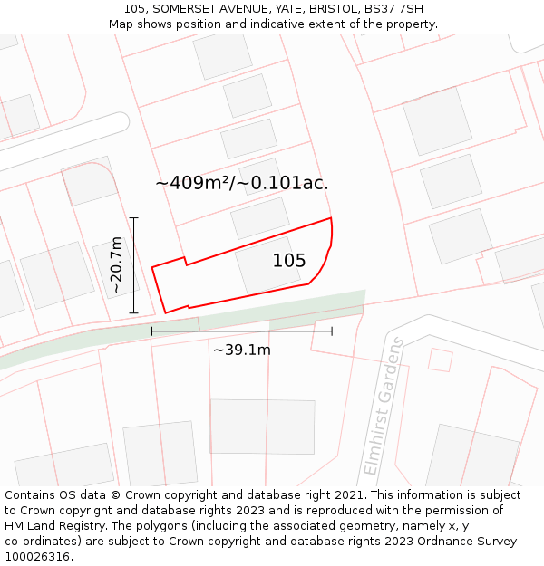 105, SOMERSET AVENUE, YATE, BRISTOL, BS37 7SH: Plot and title map