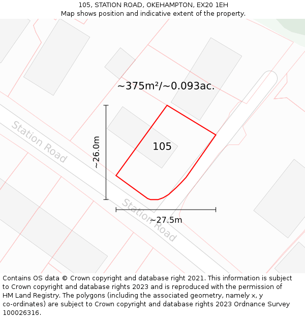 105, STATION ROAD, OKEHAMPTON, EX20 1EH: Plot and title map
