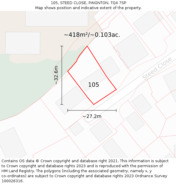 105, STEED CLOSE, PAIGNTON, TQ4 7SP: Plot and title map
