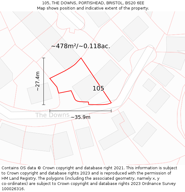 105, THE DOWNS, PORTISHEAD, BRISTOL, BS20 6EE: Plot and title map