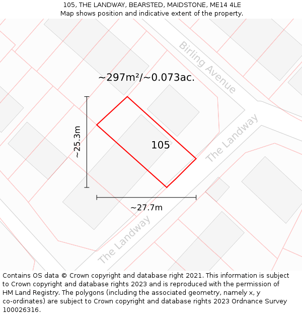 105, THE LANDWAY, BEARSTED, MAIDSTONE, ME14 4LE: Plot and title map