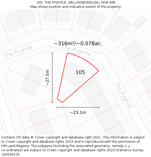 105, THE PYGHTLE, WELLINGBOROUGH, NN8 4RR: Plot and title map