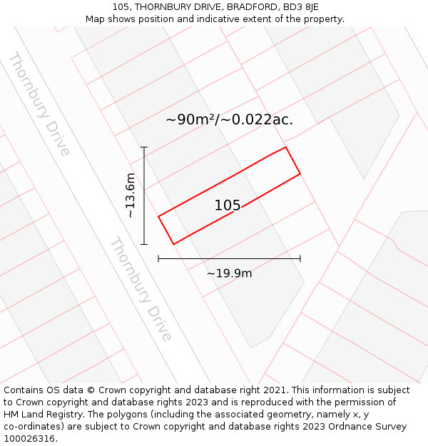 105, THORNBURY DRIVE, BRADFORD, BD3 8JE: Plot and title map
