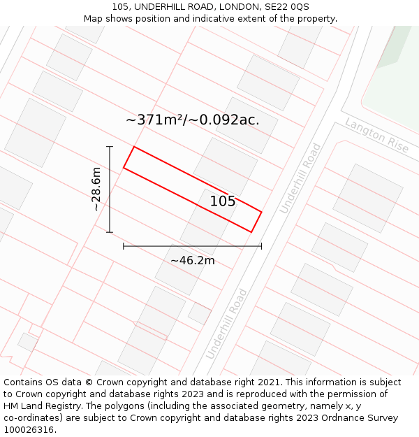 105, UNDERHILL ROAD, LONDON, SE22 0QS: Plot and title map