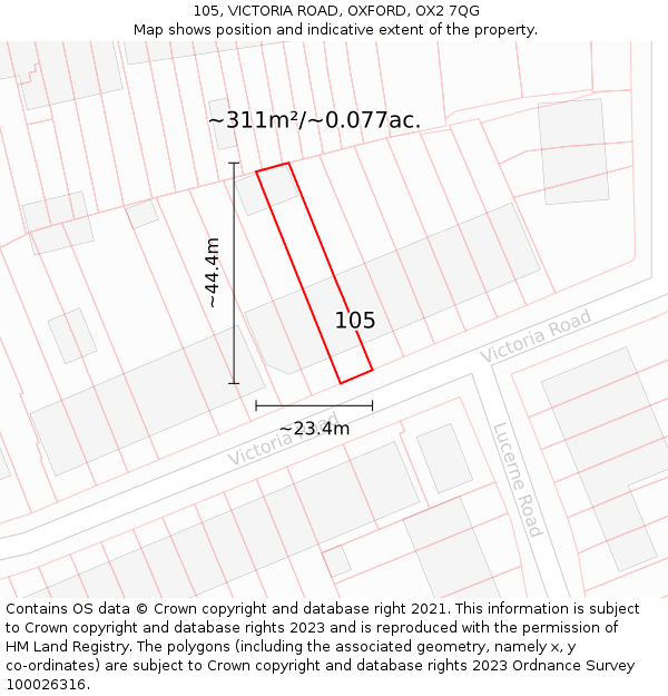 105, VICTORIA ROAD, OXFORD, OX2 7QG: Plot and title map
