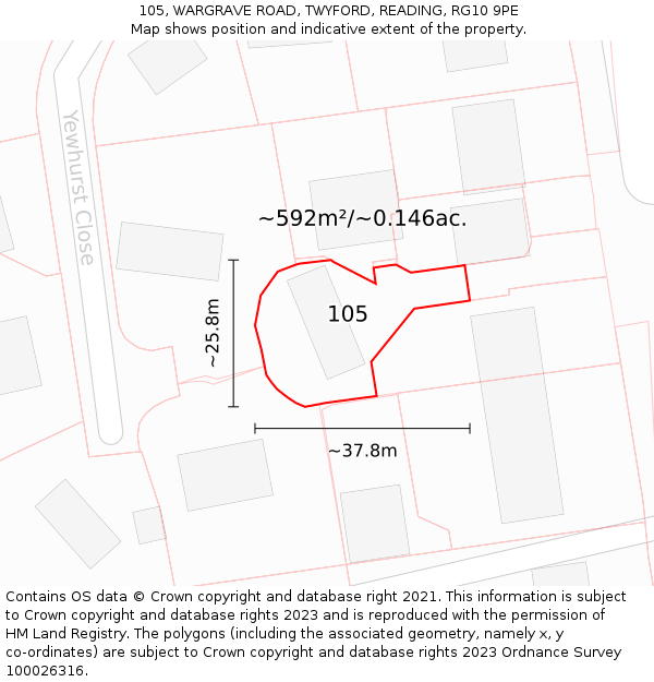 105, WARGRAVE ROAD, TWYFORD, READING, RG10 9PE: Plot and title map