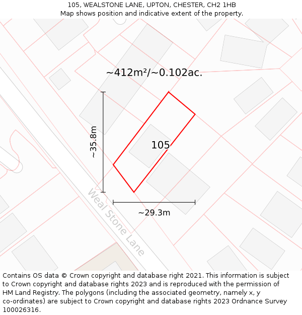 105, WEALSTONE LANE, UPTON, CHESTER, CH2 1HB: Plot and title map