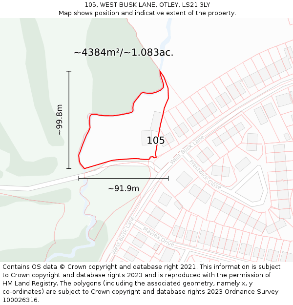 105, WEST BUSK LANE, OTLEY, LS21 3LY: Plot and title map