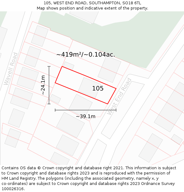 105, WEST END ROAD, SOUTHAMPTON, SO18 6TL: Plot and title map