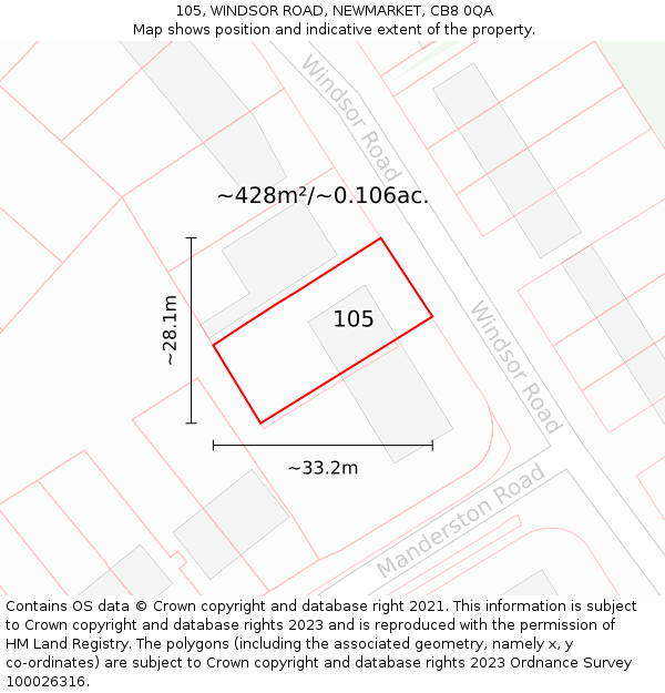 105, WINDSOR ROAD, NEWMARKET, CB8 0QA: Plot and title map