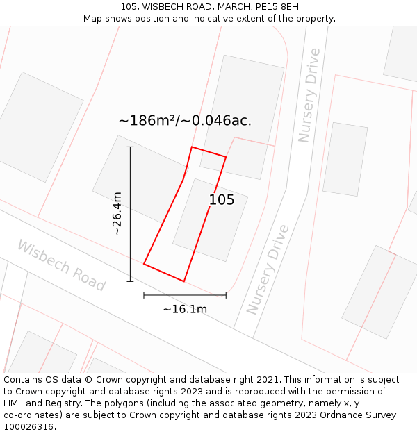105, WISBECH ROAD, MARCH, PE15 8EH: Plot and title map
