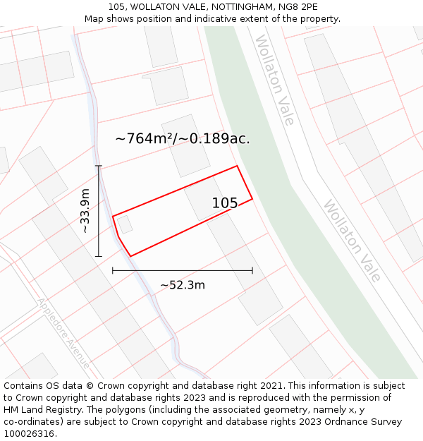 105, WOLLATON VALE, NOTTINGHAM, NG8 2PE: Plot and title map