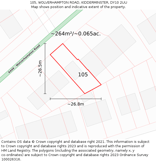 105, WOLVERHAMPTON ROAD, KIDDERMINSTER, DY10 2UU: Plot and title map