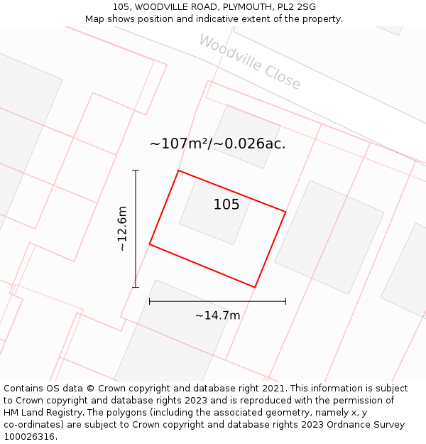 105, WOODVILLE ROAD, PLYMOUTH, PL2 2SG: Plot and title map