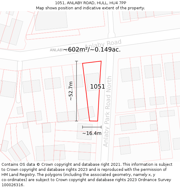 1051, ANLABY ROAD, HULL, HU4 7PP: Plot and title map
