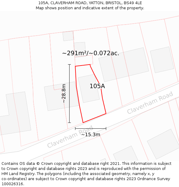 105A, CLAVERHAM ROAD, YATTON, BRISTOL, BS49 4LE: Plot and title map