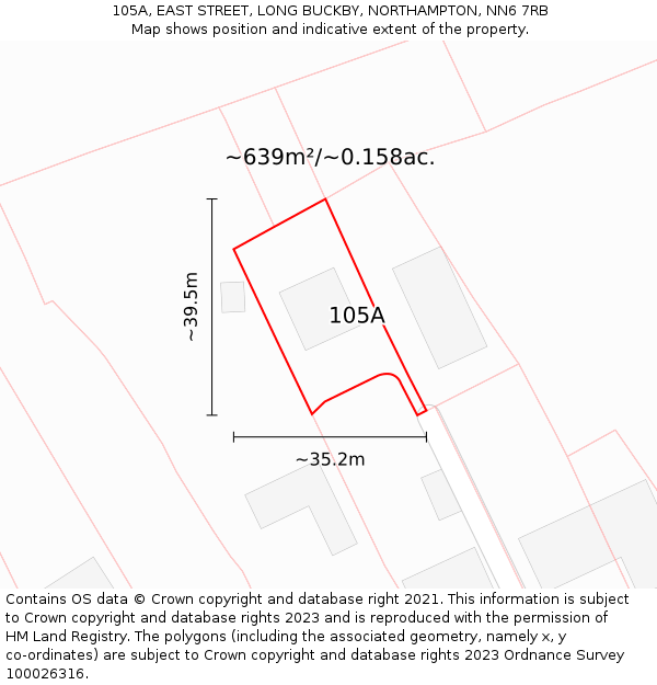 105A, EAST STREET, LONG BUCKBY, NORTHAMPTON, NN6 7RB: Plot and title map