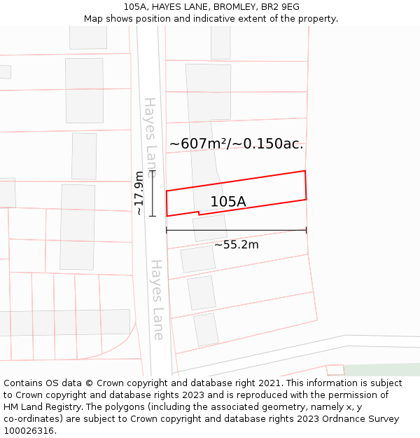 105A, HAYES LANE, BROMLEY, BR2 9EG: Plot and title map