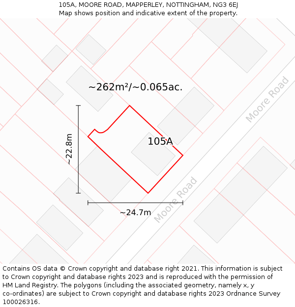 105A, MOORE ROAD, MAPPERLEY, NOTTINGHAM, NG3 6EJ: Plot and title map