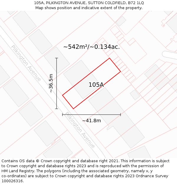 105A, PILKINGTON AVENUE, SUTTON COLDFIELD, B72 1LQ: Plot and title map