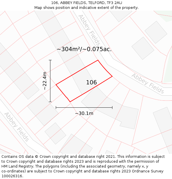 106, ABBEY FIELDS, TELFORD, TF3 2AU: Plot and title map