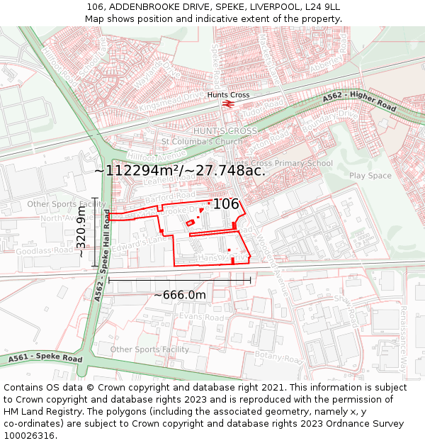 106, ADDENBROOKE DRIVE, SPEKE, LIVERPOOL, L24 9LL: Plot and title map