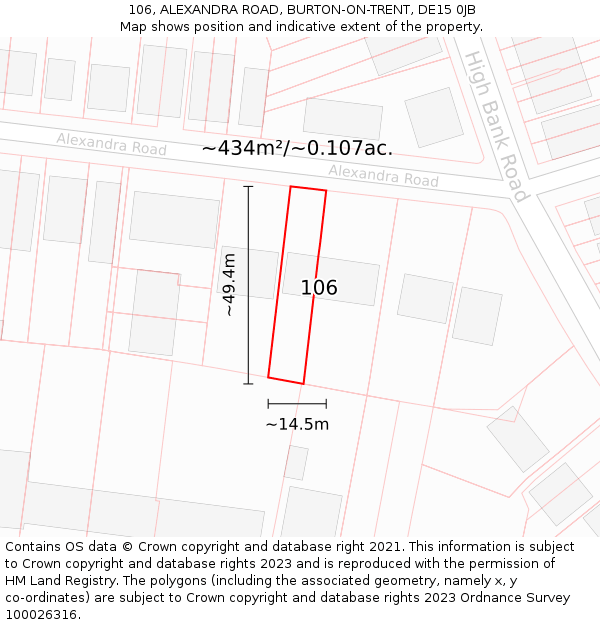 106, ALEXANDRA ROAD, BURTON-ON-TRENT, DE15 0JB: Plot and title map