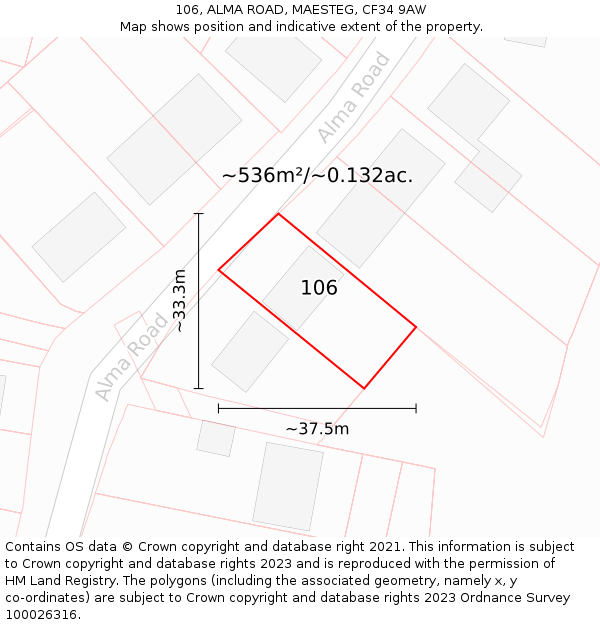 106, ALMA ROAD, MAESTEG, CF34 9AW: Plot and title map