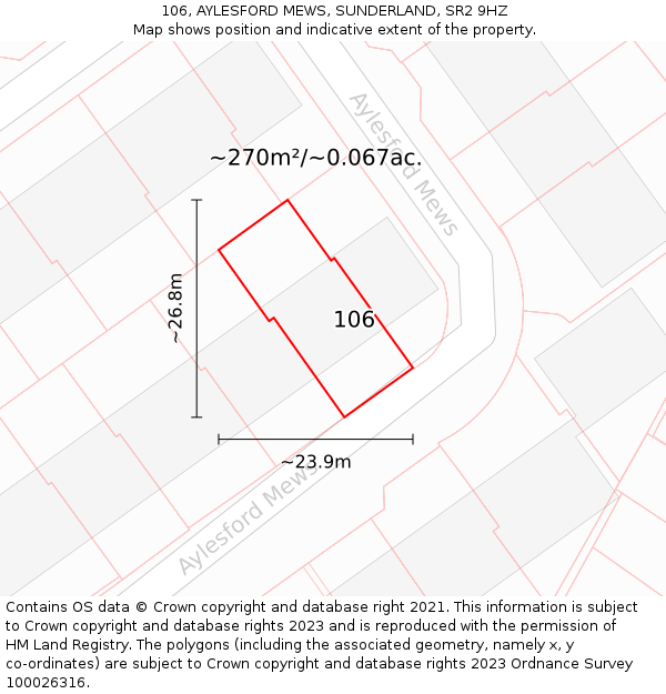 106, AYLESFORD MEWS, SUNDERLAND, SR2 9HZ: Plot and title map