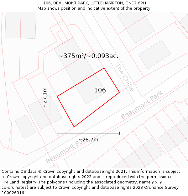 106, BEAUMONT PARK, LITTLEHAMPTON, BN17 6PH: Plot and title map