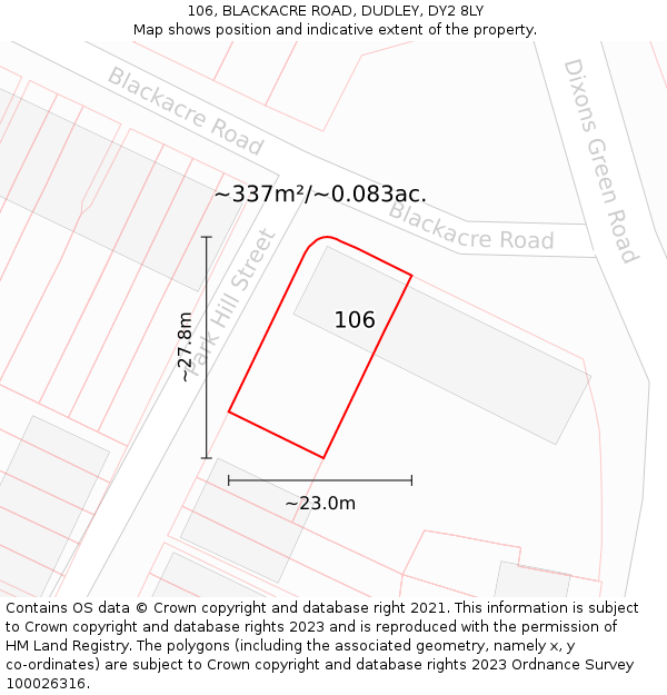 106, BLACKACRE ROAD, DUDLEY, DY2 8LY: Plot and title map