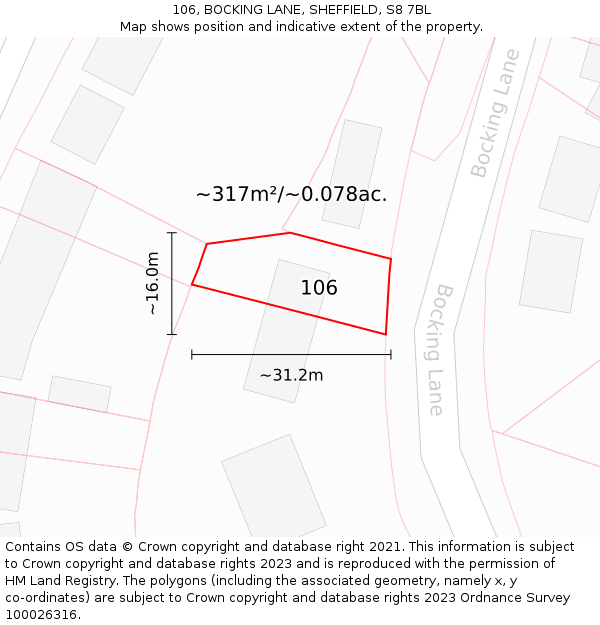 106, BOCKING LANE, SHEFFIELD, S8 7BL: Plot and title map