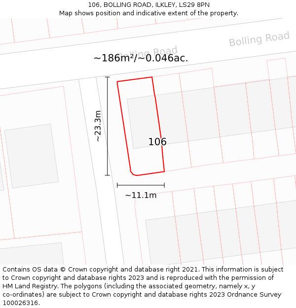 106, BOLLING ROAD, ILKLEY, LS29 8PN: Plot and title map