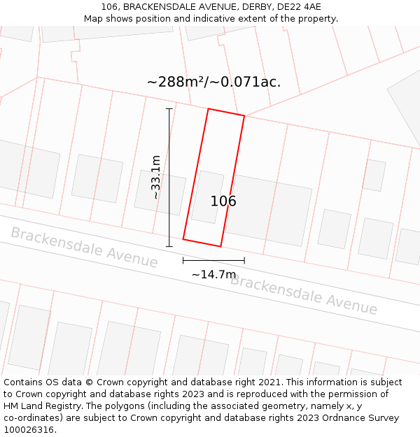 106, BRACKENSDALE AVENUE, DERBY, DE22 4AE: Plot and title map