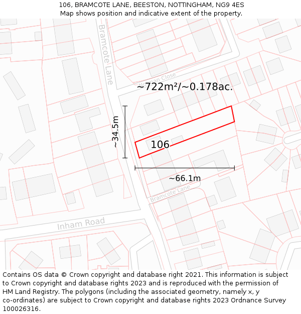 106, BRAMCOTE LANE, BEESTON, NOTTINGHAM, NG9 4ES: Plot and title map